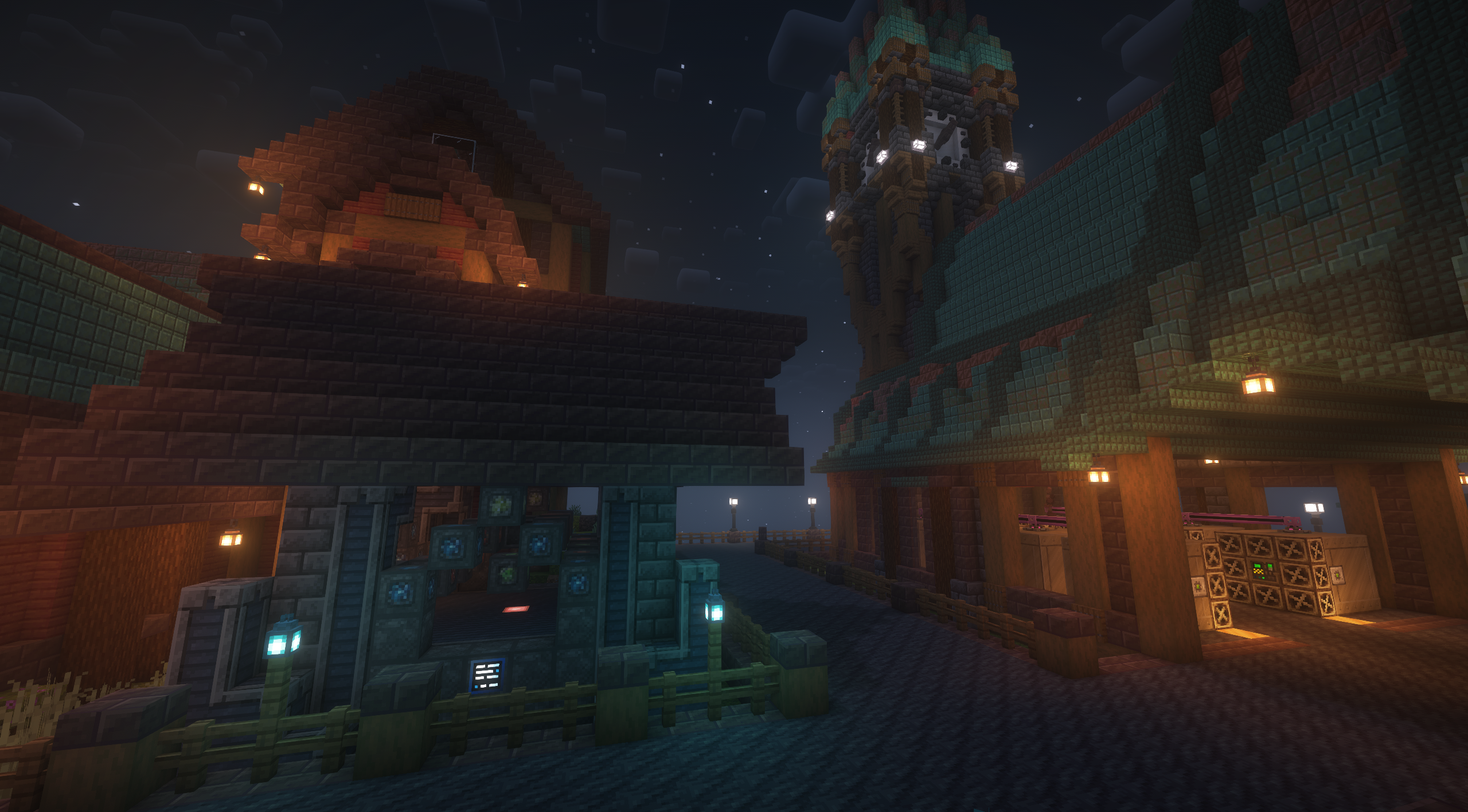 An illuminated Applied Energistics controller standing inside a dark cavern build